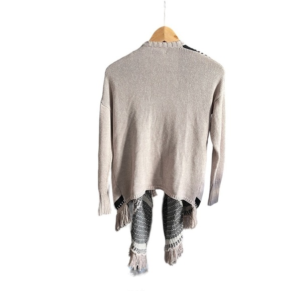 American Eagle Cardigan Womens S Beige Open Front Aztec Fringe Sweater - Picture 2 of 8